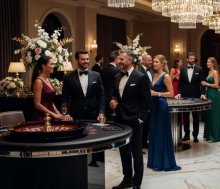 Elegáns vállalati kaszinóest luxus kaszinóasztalokkal